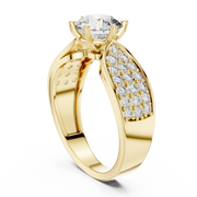 Lab Grown Round Diamond Ring with Wide Pavé Band in Yellow Gold