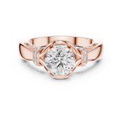 Lab Grown Round Diamond Ring with Woven Band & Diamond Accents in Yellow Gold