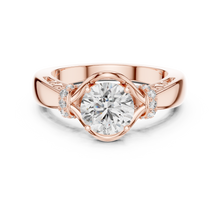 Lab Grown Round Diamond Ring with Woven Band & Diamond Accents in Yellow Gold