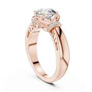 Lab Grown Round Diamond Ring with Woven Band & Diamond Accents in Yellow Gold
