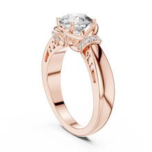 Lab Grown Round Diamond Ring with Woven Band & Diamond Accents in Yellow Gold