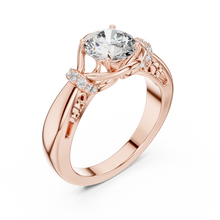 Lab Grown Round Diamond Ring with Woven Band & Diamond Accents in Yellow Gold