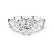 Lab Grown Round Diamond Ring with Woven Band & Diamond Accents in Yellow Gold