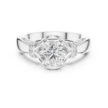 Lab Grown Round Diamond Ring with Woven Band & Diamond Accents in Yellow Gold