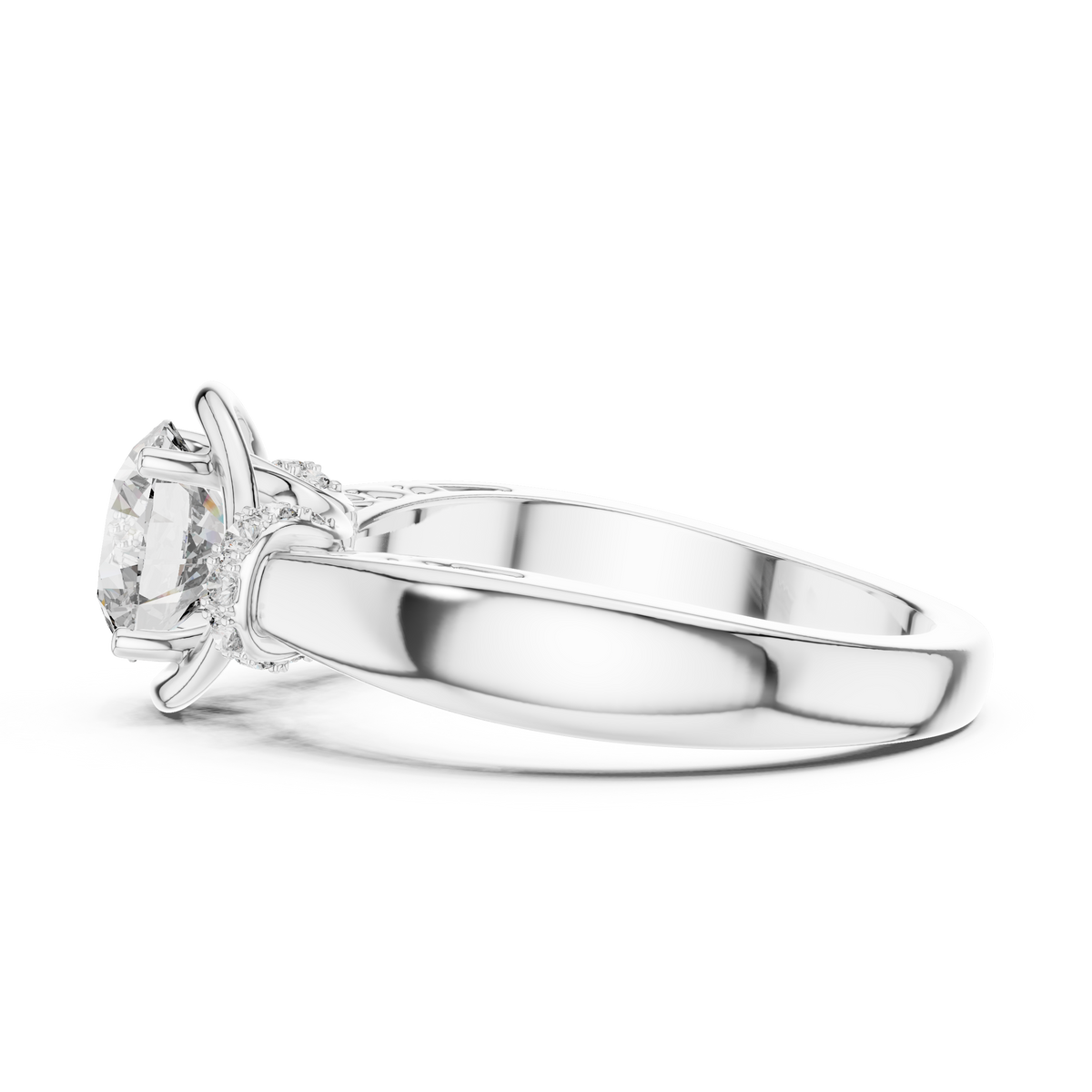Lab Grown Round Diamond Ring with Woven Band & Diamond Accents in Yellow Gold