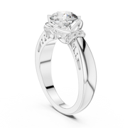 Lab Grown Round Diamond Ring with Woven Band & Diamond Accents in Yellow Gold