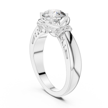 Lab Grown Round Diamond Ring with Woven Band & Diamond Accents in Yellow Gold
