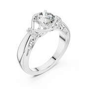 Lab Grown Round Diamond Ring with Woven Band & Diamond Accents in Yellow Gold