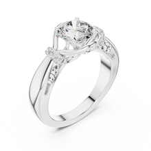 Lab Grown Round Diamond Ring with Woven Band & Diamond Accents in Yellow Gold