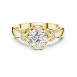 Lab Grown Round Diamond Ring with Woven Band & Diamond Accents in Yellow Gold