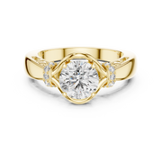 Lab Grown Round Diamond Ring with Woven Band & Diamond Accents in Yellow Gold