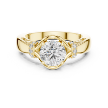 Lab Grown Round Diamond Ring with Woven Band & Diamond Accents in Yellow Gold