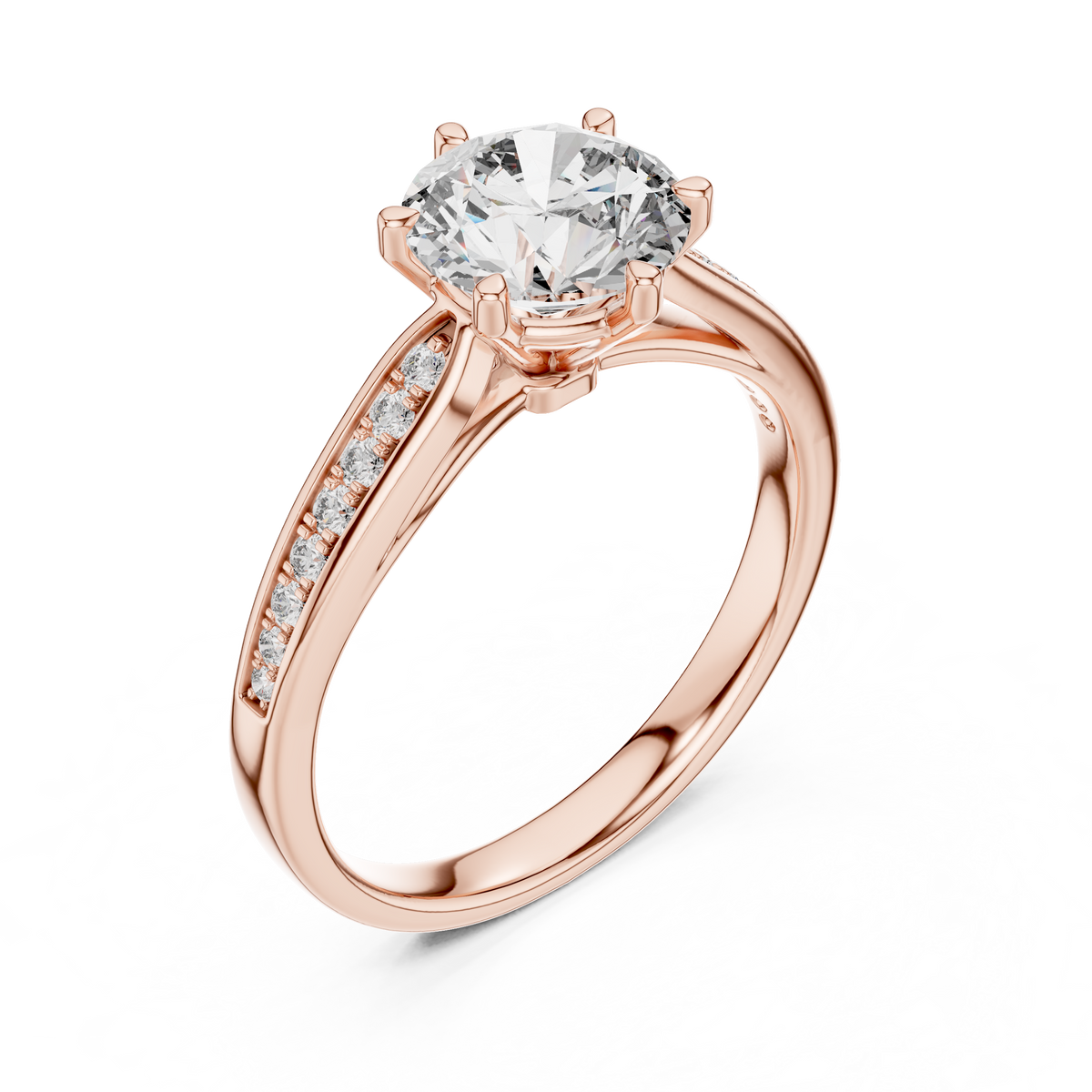 Lab Grown Round Diamond Solitaire Ring with Pavé Shoulders in Yellow Gold