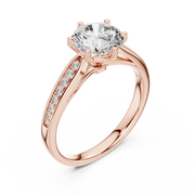 Lab Grown Round Diamond Solitaire Ring with Pavé Shoulders in Yellow Gold