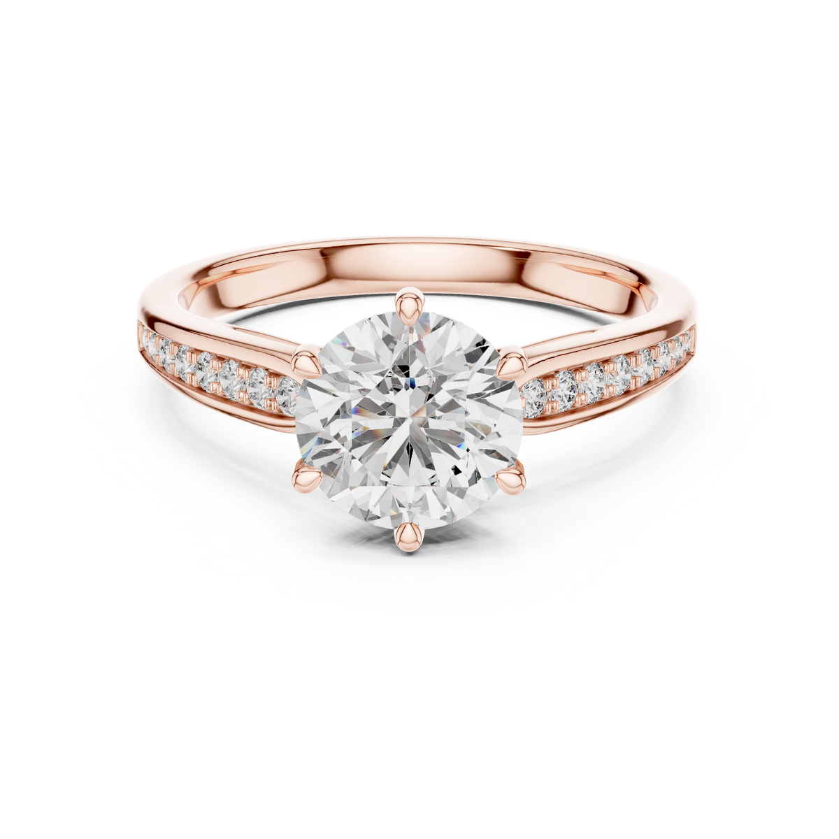 Lab Grown Round Diamond Solitaire Ring with Pavé Shoulders in Yellow Gold