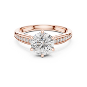 Lab Grown Round Diamond Solitaire Ring with Pavé Shoulders in Yellow Gold