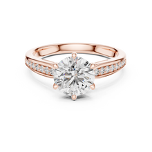 Lab Grown Round Diamond Solitaire Ring with Pavé Shoulders in Yellow Gold