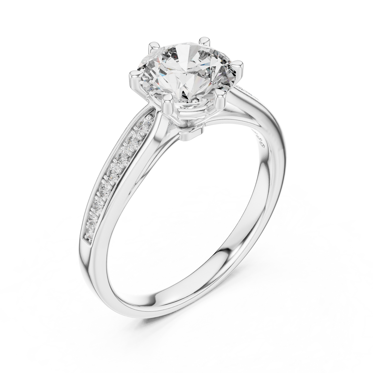 Lab Grown Round Diamond Solitaire Ring with Pavé Shoulders in Yellow Gold