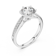 Lab Grown Round Diamond Solitaire Ring with Pavé Shoulders in Yellow Gold