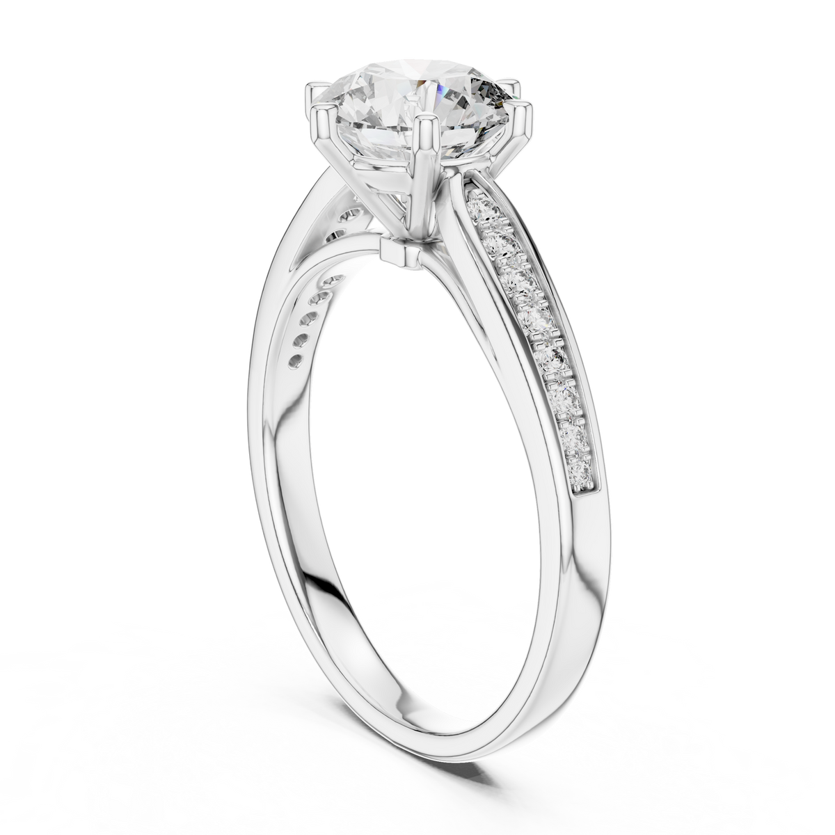 Lab Grown Round Diamond Solitaire Ring with Pavé Shoulders in Yellow Gold