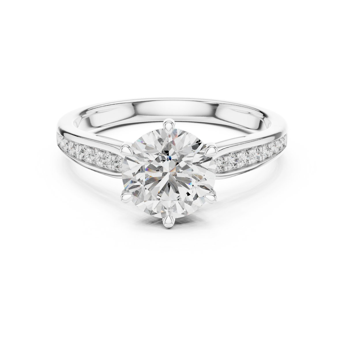 Lab Grown Round Diamond Solitaire Ring with Pavé Shoulders in Yellow Gold