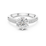 Lab Grown Round Diamond Solitaire Ring with Pavé Shoulders in Yellow Gold