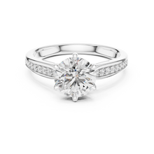 Lab Grown Round Diamond Solitaire Ring with Pavé Shoulders in Yellow Gold