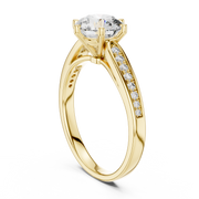 Lab Grown Round Diamond Solitaire Ring with Pavé Shoulders in Yellow Gold