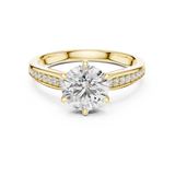 Lab Grown Round Diamond Solitaire Ring with Pavé Shoulders in Yellow Gold