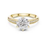 Lab Grown Round Diamond Solitaire Ring with Pavé Shoulders in Yellow Gold