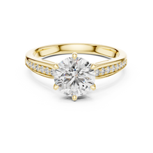 Lab Grown Round Diamond Solitaire Ring with Pavé Shoulders in Yellow Gold