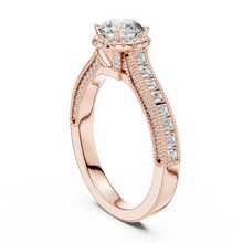 Lab Grown Round Halo Diamond Ring with Baguette Milgrain Band in Yellow Gold