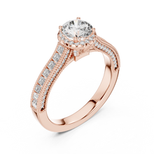 Lab Grown Round Halo Diamond Ring with Baguette Milgrain Band in Yellow Gold
