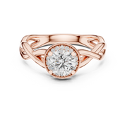 Lab Grown Round Halo Diamond Ring with Twisted Infinity Band in Yellow Gold