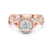 Lab Grown Round Halo Diamond Ring with Twisted Infinity Band in Yellow Gold