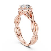 Lab Grown Round Halo Diamond Ring with Twisted Infinity Band in Yellow Gold