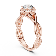 Lab Grown Round Halo Diamond Ring with Twisted Infinity Band in Yellow Gold