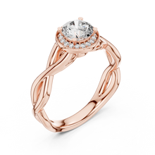 Lab Grown Round Halo Diamond Ring with Twisted Infinity Band in Yellow Gold