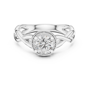 Lab Grown Round Halo Diamond Ring with Twisted Infinity Band in Yellow Gold