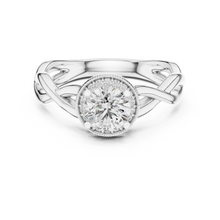 Lab Grown Round Halo Diamond Ring with Twisted Infinity Band in Yellow Gold