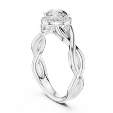 Lab Grown Round Halo Diamond Ring with Twisted Infinity Band in Yellow Gold