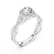 Lab Grown Round Halo Diamond Ring with Twisted Infinity Band in Yellow Gold