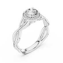 Lab Grown Round Halo Diamond Ring with Twisted Infinity Band in Yellow Gold