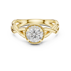 Lab Grown Round Halo Diamond Ring with Twisted Infinity Band in Yellow Gold