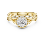 Lab Grown Round Halo Diamond Ring with Twisted Infinity Band in Yellow Gold