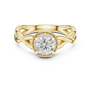 Lab Grown Round Halo Diamond Ring with Twisted Infinity Band in Yellow Gold