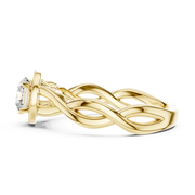 Lab Grown Round Halo Diamond Ring with Twisted Infinity Band in Yellow Gold