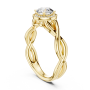 Lab Grown Round Halo Diamond Ring with Twisted Infinity Band in Yellow Gold