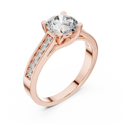 Lab Grown Round Solitaire Diamond Ring with Channel-Set Diamond Shoulders in Yellow Gold