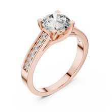 Lab Grown Round Solitaire Diamond Ring with Channel-Set Diamond Shoulders in Yellow Gold